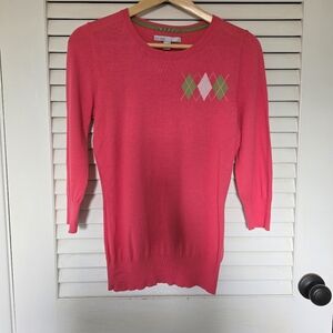 Old Navy Women's Sweater Pink Medium Argyle Spring Lightweight Valentine's Day